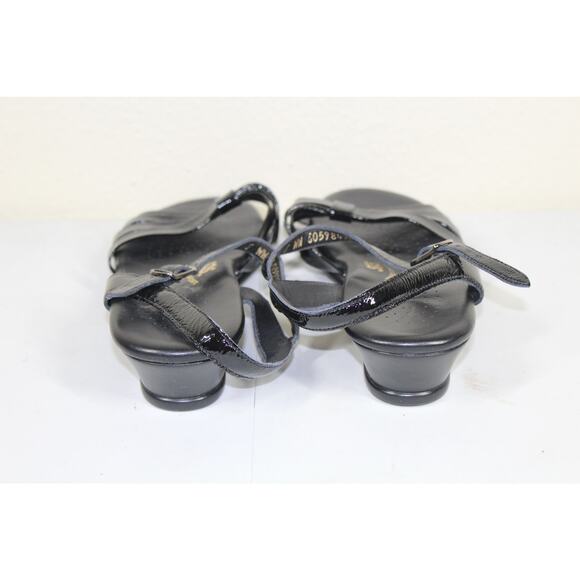 SAS Strippy Quarter Strap Wedge Black Patent Leather Sandals Strappy Knot 7WW - Picture 3 of 5